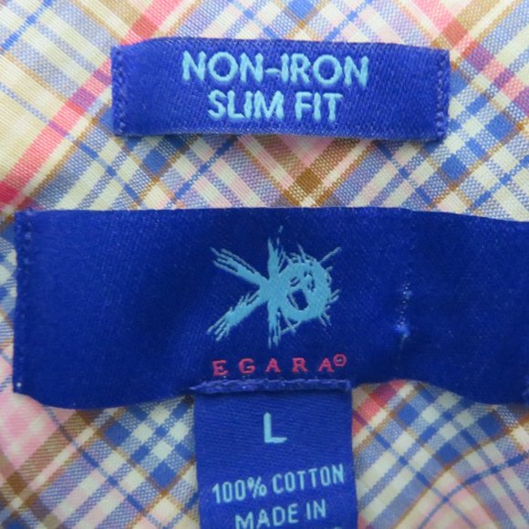 Egara* Men's Long Sleeve Button Down Curved Hem‎ Plaid Dress Shirt ~ Size Large - Picture 4 of 11